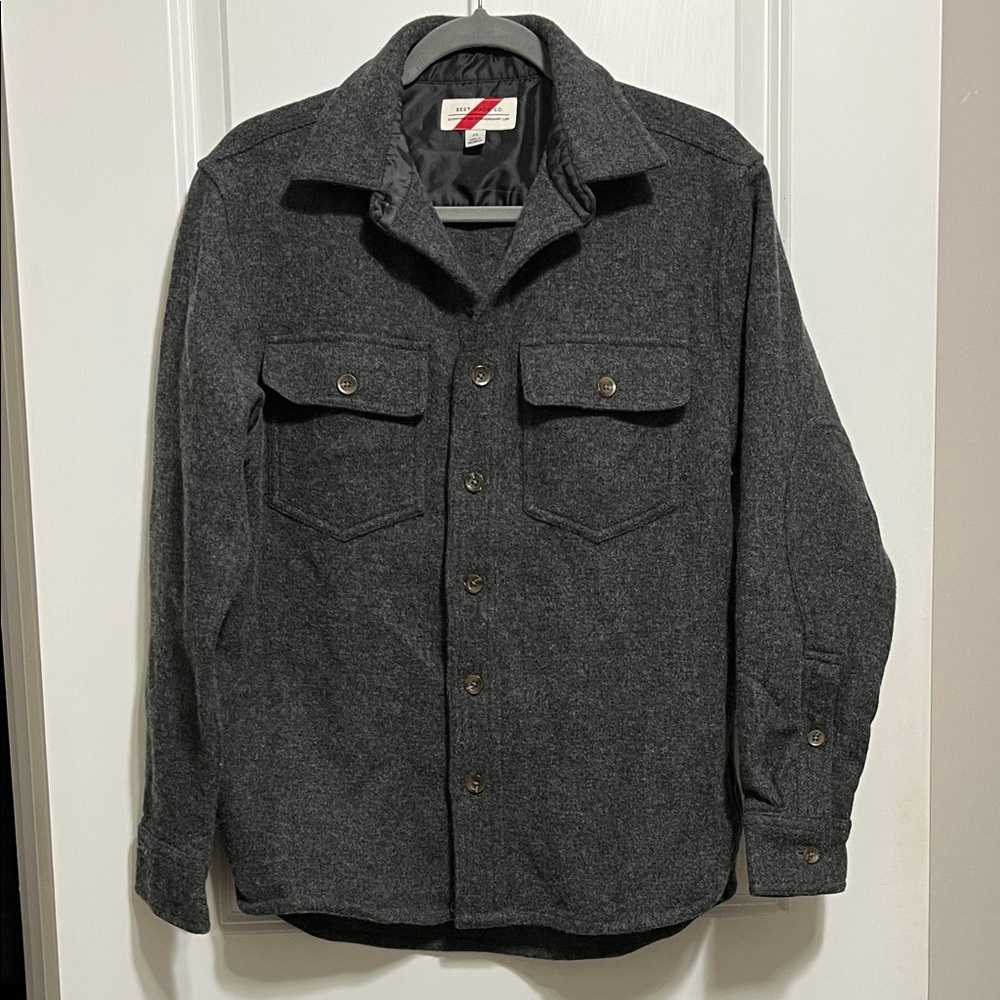 Best Made Co Men's Gray Wool Blend Button Down Shirt Jacket with elbow patch XS